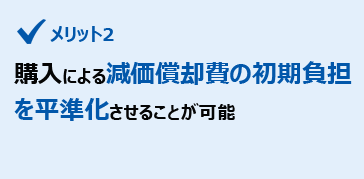 メリット2　購入による減価償却費の初期負担を平準化させることが可能